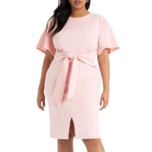 ELOQUII Tie Waist Scuba Crepe Dress (Plus Size)
